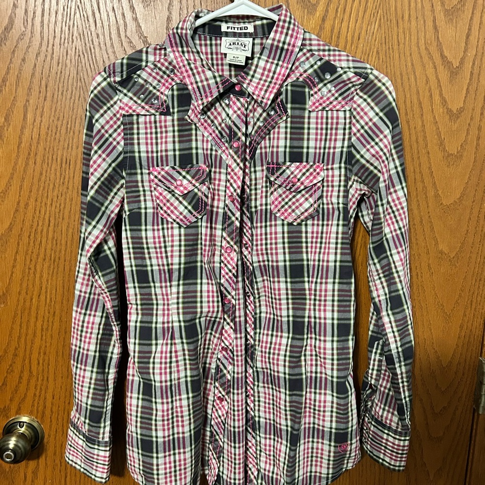 Ariat Women's Plaid Button Down Shirt - Pink, Black, White